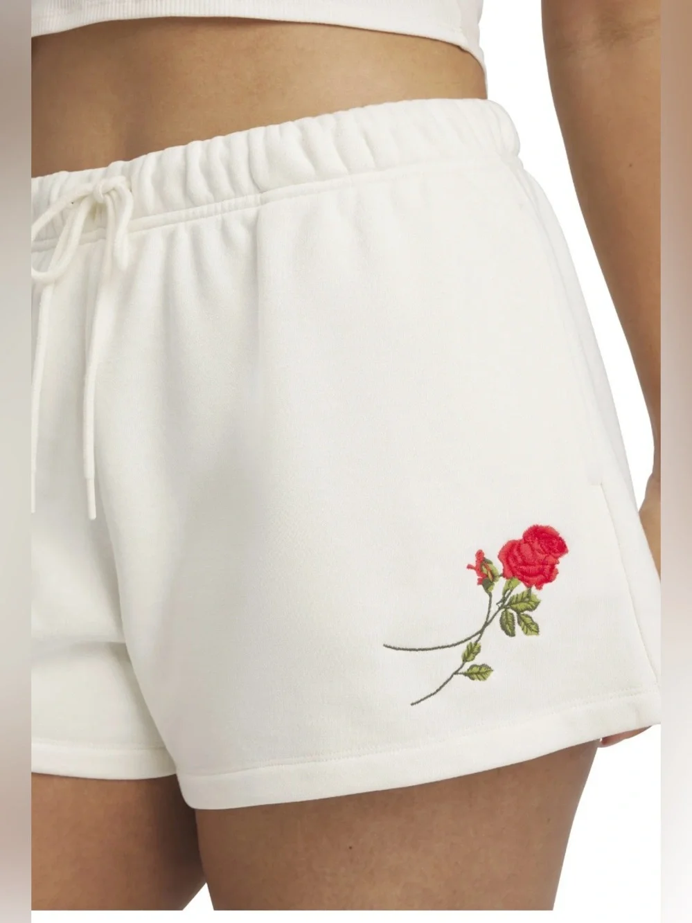 NWT Mills by Millie Bobby Brown Ivory Rose Embroidered Terry Lounge Shorts XS